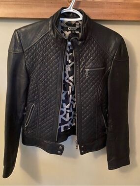 DKNY Women's Black Quilted Leather Jacket